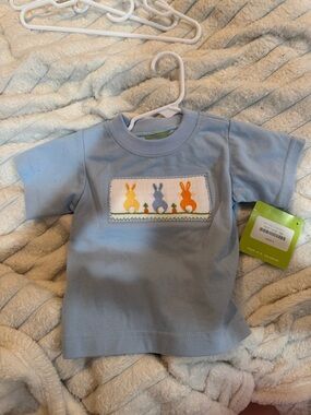 Light Blue Short-Sleeve Kids Tee with Bunny Appliqué